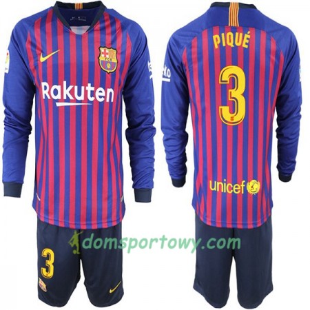 Koszulka FC Barcelona Pique 3 Dziecięcy Domowe Koszulki Piłkarskie 2018-2019 Długi Rękaw